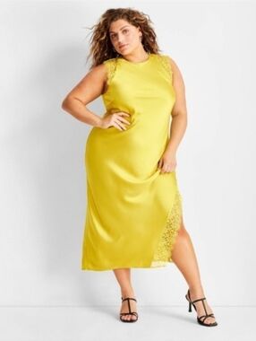 Women's Sleeveless Lace Trim Ankle Dress - Future Collective Yellow Size 2X New